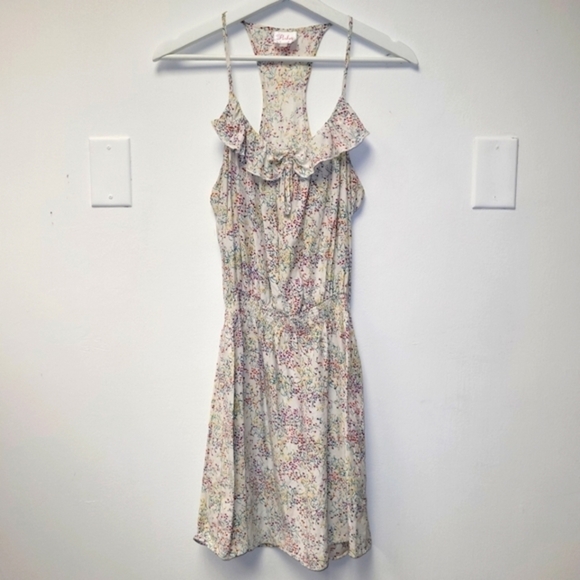Parker Silk Cream Multicolored Floral Dress Smocked Waist Size L - Picture 2 of 14